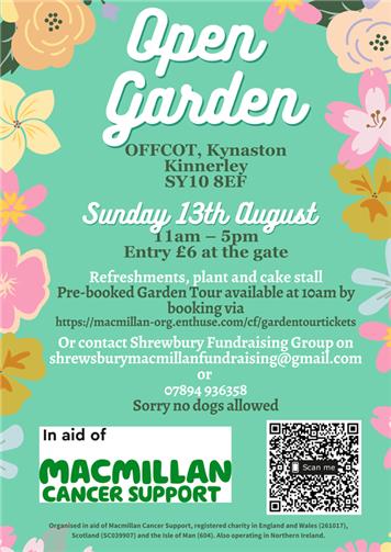  - Open Garden Event @ Kinnerley in aid of Macmillan